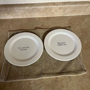 Mud Pie White Ceramic dessert Plates with Quotes